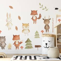Watercolor Forest Animals Nursery Wall Decal Peel & Stick Fabric Stickers - thumbnail 3