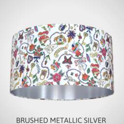 True Love Tattoo Lampshade Silver Lining, 20cm To 45cm ?? For Ceiling Or Lamp Base, Handmade By Vivid Shades - thumbnail 1