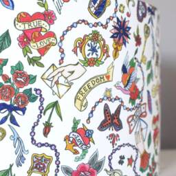 True Love Tattoo Lampshade Silver Lining, 20cm To 45cm ?? For Ceiling Or Lamp Base, Handmade By Vivid Shades - thumbnail 2
