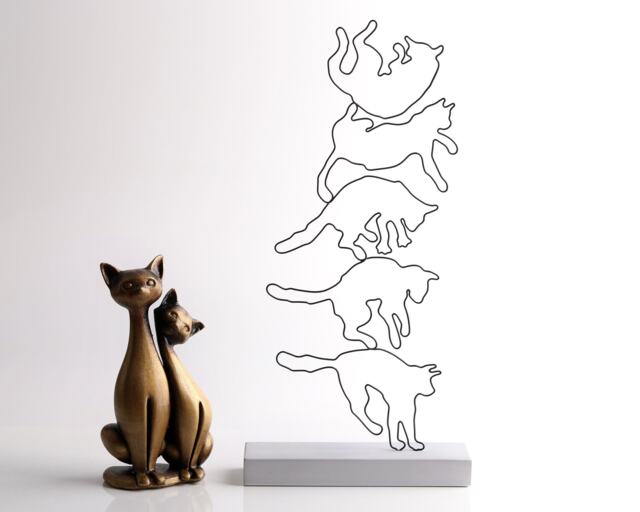 Handmade Cat Wire Sculpture Abstract Metal Art, Shelf Decor - image 1