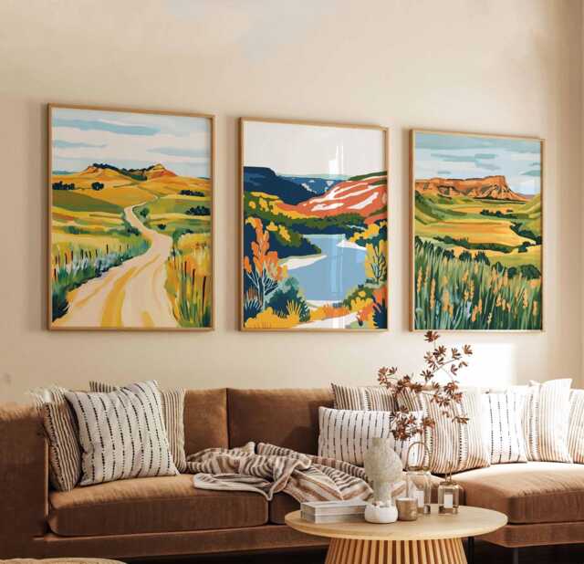 Set Of 3 North Dakota Posters, Usa Travel Prints, Nature Wall Art Sets, Scenic Poster State Landscape Decor - image 1