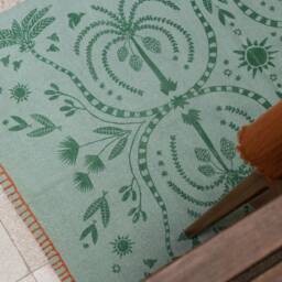 Lime Cream Printed Cotton Kilim Rug - Living Kids Room Area Rugs Silk Screen Floral Illustrated Accent Runner- Trendy Decorative Woven 5x7 - thumbnail 1