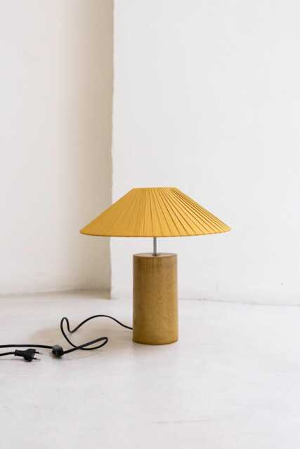 Handmade Ceramic Table Lamp, A Lighting & Decorative Object. Yellow Base Yellow Ribbon Shade - image 1