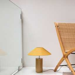 Handmade Ceramic Table Lamp, A Lighting & Decorative Object. Yellow Base Yellow Ribbon Shade - thumbnail 2