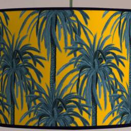 Tropical Modern Lampshade Palm Tree Motifs On Yellow Background Exotic Interior Decoration - Available As A Lamp Base Or Pendant - thumbnail 3