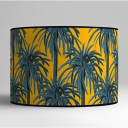Tropical Modern Lampshade Palm Tree Motifs On Yellow Background Exotic Interior Decoration - Available As A Lamp Base Or Pendant - thumbnail 2