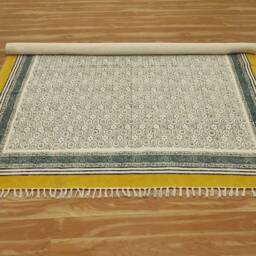 Indian Yellow Dhurrie Rug - Hand Block Printed Cotton Area - thumbnail 3