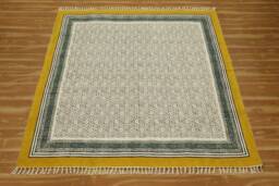 Indian Yellow Dhurrie Rug - Hand Block Printed Cotton Area - thumbnail 1