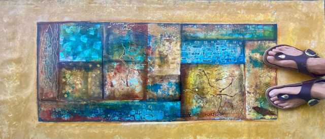 Hand-Painted Abstract Yellow Raven Canvas Rugs - image 1