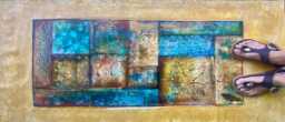 Hand-Painted Abstract Yellow Raven Canvas Rugs - thumbnail 1
