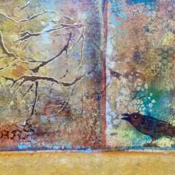 Hand-Painted Abstract Yellow Raven Canvas Rugs - thumbnail 2