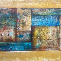 Hand-Painted Abstract Yellow Raven Canvas Rugs - thumbnail 3