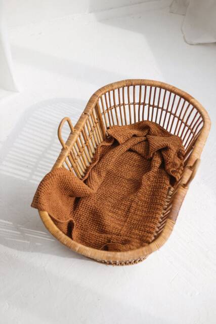 Terracotta Linen Baby Blanket, Burnt Orange Waffle Throw, Soft Nursery Kids Blanket - image 1