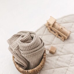 Terracotta Linen Baby Blanket, Burnt Orange Waffle Throw, Soft Nursery Kids Blanket - thumbnail 2