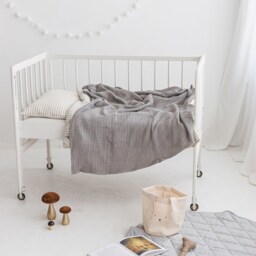 Terracotta Linen Baby Blanket, Burnt Orange Waffle Throw, Soft Nursery Kids Blanket - thumbnail 3
