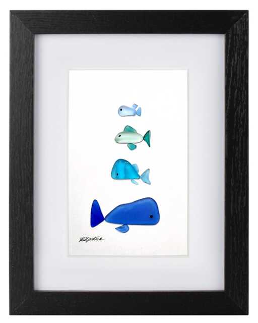 Shoal Of Fish - Sea Glass Picture Framed Handmade Wall Art Decor - image 1