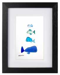 Shoal Of Fish - Sea Glass Picture Framed Handmade Wall Art Decor - thumbnail 1