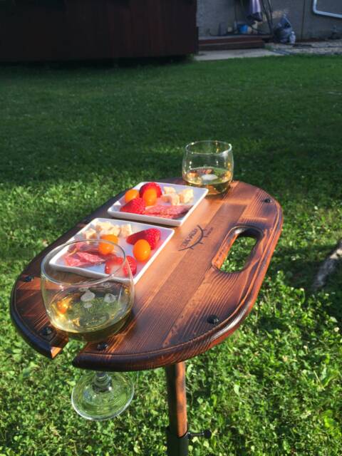 Portable Wine Table - Hand-Burnt Camping With Rustic Charm - image 1