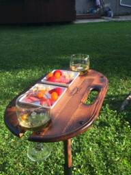 Portable Wine Table - Hand-Burnt Camping With Rustic Charm - thumbnail 1