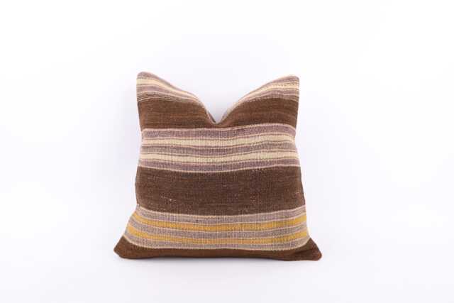 Handwoven Turkish Kilim Pillow Cover Vintage Wool Throw - 16''x16'' - image 1