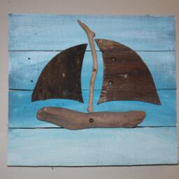 Handmade Driftwood Sailboat Wall Hanging, Beach Art, Home Decor, Nautical, Cottage Chic, Natural & Simple, Hand Painted Up Cycled Wood - thumbnail 2