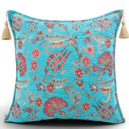 Turkish Fabric Pillow Cover 20x20, Turquoise Blue Boho Throw Pillow, Caucasus Carnation Pattern Decorative Sofa Accent Ethnic Cushion Case - thumbnail 2