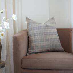 Addison -- Blue Grey Plaid Pillow Cover Light Neutral Spring Modern Farmhouse Cottage - thumbnail 2