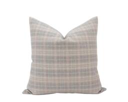 Addison -- Blue Grey Plaid Pillow Cover Light Neutral Spring Modern Farmhouse Cottage - thumbnail 1