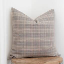 Addison -- Blue Grey Plaid Pillow Cover Light Neutral Spring Modern Farmhouse Cottage - thumbnail 3