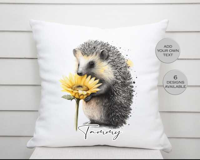 Personalised Watercolour Floral Hedgehog Cushion - Stylish Home D??cor Pillow, Perfect Gift For Lovers, Her - image 1