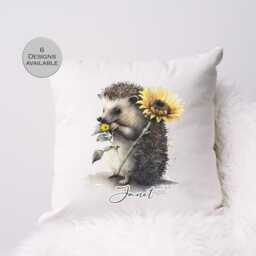 Personalised Watercolour Floral Hedgehog Cushion - Stylish Home D??cor Pillow, Perfect Gift For Lovers, Her - thumbnail 2