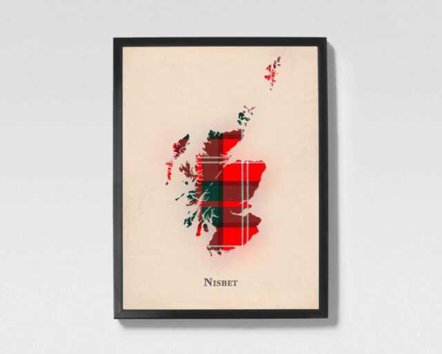 Clan Nisbet Scottish Tartan Map - Of Scotland Family Wall Decor, Ready To Hang - image 1