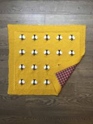 Reversible Baby Bees Blanket, Handknit, Fuzzy Bees, Flannel On Reverse - Optional 3 Sizes - thumbnail 1