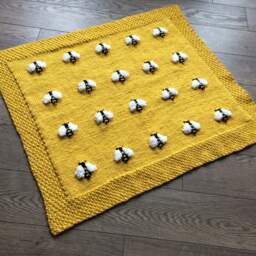 Reversible Baby Bees Blanket, Handknit, Fuzzy Bees, Flannel On Reverse - Optional 3 Sizes - thumbnail 3