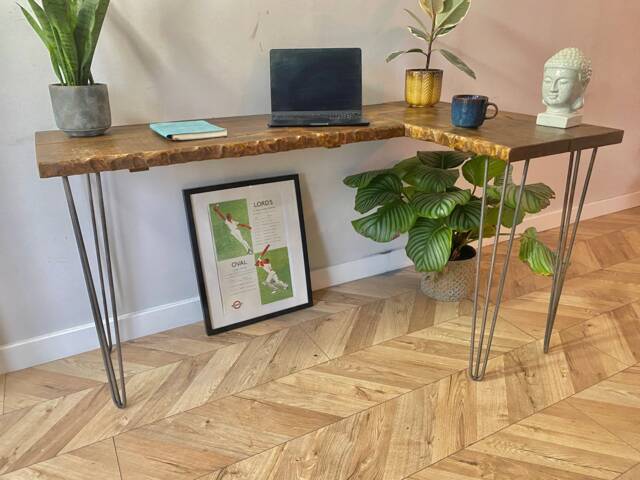For??t L-Shape Corner Live Edge Industrial Rustic Hairpin Leg Desk Table Handcrafted With Solid Wood - image 1