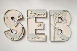 Safari Name Sign, Personalised Jungle Wooden Safari Nursery Decor, Theme Wall Art, Girls Bedroom - thumbnail 1