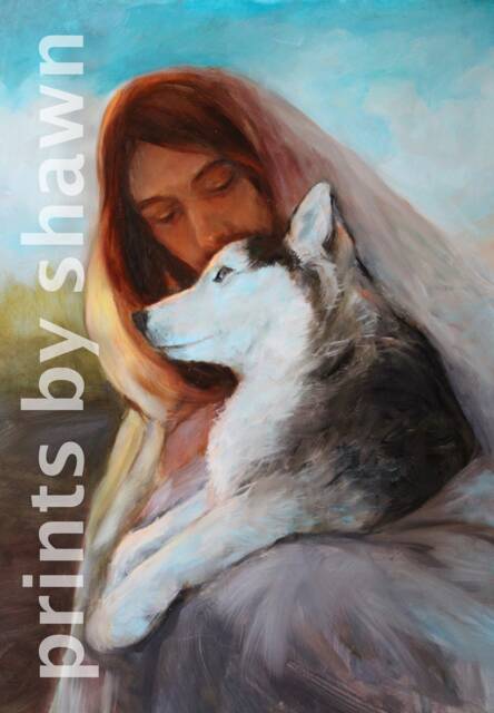 Siberian Husky Art Print, Jesus With Dog, Dog Lover Print - image 1