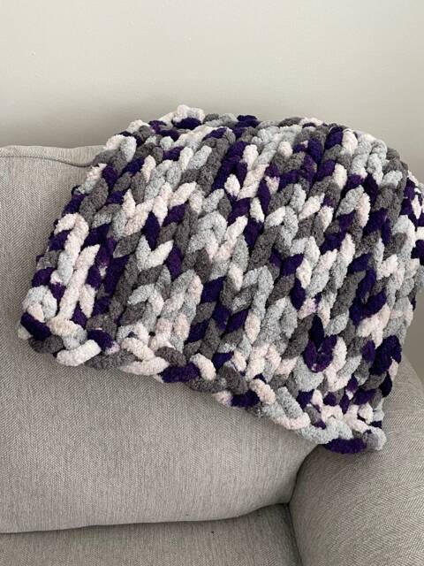 Handmade Multicolor Dark Purple Chunky Knit Blanket Soft Chenille Couch Throw - image 1