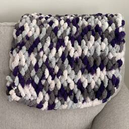 Handmade Multicolor Dark Purple Chunky Knit Blanket Soft Chenille Couch Throw - thumbnail 3
