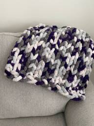 Handmade Multicolor Dark Purple Chunky Knit Blanket Soft Chenille Couch Throw - thumbnail 1