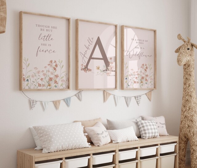 Set Of 3 Wildflower Nursery Print Set Baby Girl Bedroom Decor With Flowers - image 1