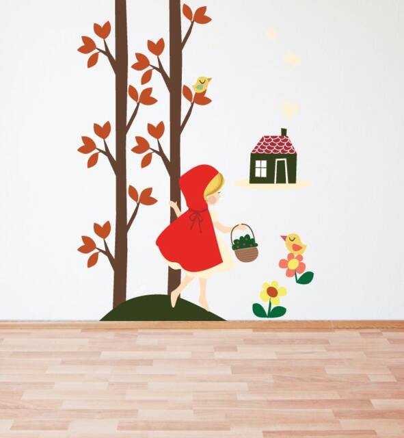 Riding Hood Wall Sticker Decal - Nursery Stickers, Animal Decals, Home Decor, Baby Room, Art, Girl, Boy