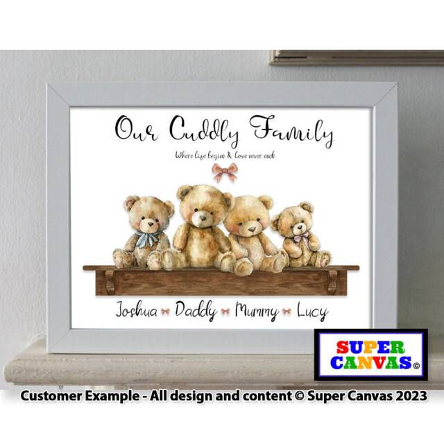 Teddy Bear Personalised Framed Family Portrait Print Unique Gift For Friend Mum Dad Husband Sister Wife Daughter Birthday Mothers Day - image 1