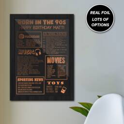 Metallic Genuine Foiled Birthday Wall Art Print, Born in The 90S Personalised Foil Gift - thumbnail 1