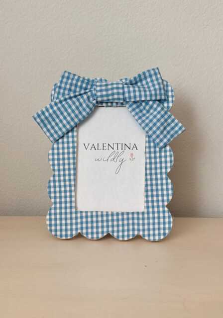 Handmade Blue Gingham Bow Picture Frame 4x6 Photo Display - image 1