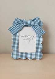 Handmade Blue Gingham Bow Picture Frame 4x6 Photo Display - thumbnail 1