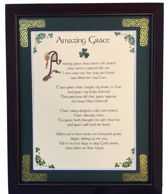 Amazing Grace Personalized Framed Song Lyrics - Custom Religious Wall Art With Name & Date For Baptism Gift - image 1