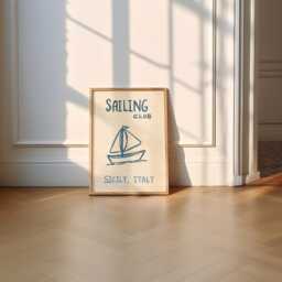 Sailing Club Unframed Print - Coastal Wall Art Bathroom Decor Gifts For Sail Lovers Boat Prints Blue - thumbnail 3