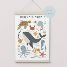 Personalised Sea Animals Unframed Poster, Under The Ocean Nursery Print, Scandi Decor, Educational Playroom Prints - thumbnail 3