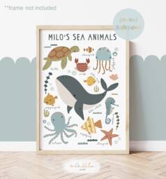 Personalised Sea Animals Unframed Poster, Under The Ocean Nursery Print, Scandi Decor, Educational Playroom Prints - thumbnail 1